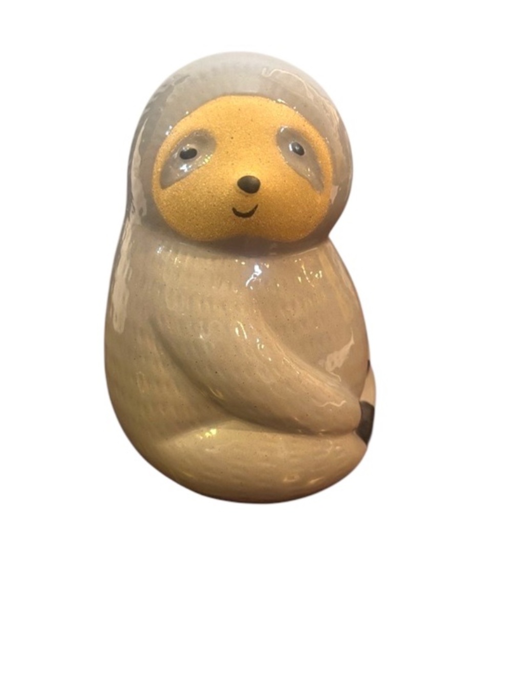 Handcrafted Ceramic Sloth Piggy Bank in Beige and Gold